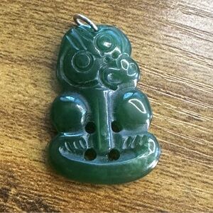 Carved Greenstone Hei Tiki Pendant Maori Style New Zealand Jade Look Amulet